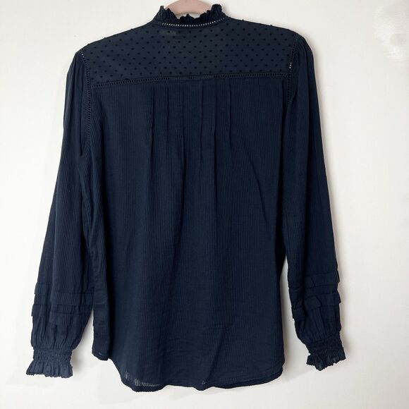 Quince Organic Cotton Textured Peasant Blouse Shirt Navy Blue Women’s S - Picture 6 of 13